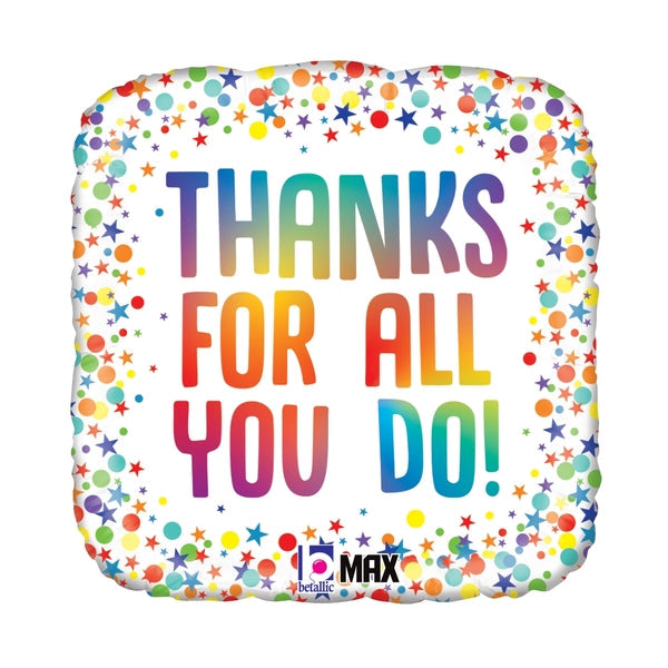 18" Max Float Rainbow Thanks Foil Balloon
