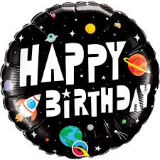 18" Qualatex Happy Birthday Space Foil Balloon