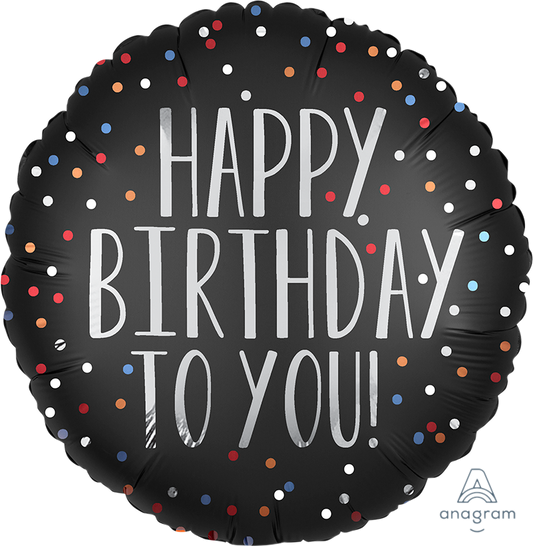 18" Satin Silver B'day Dots Pkg