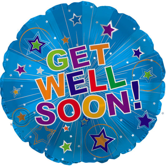 17" Get Well Soon Silver Burst Balloon