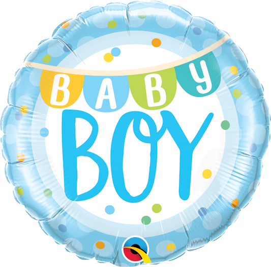 18" Round Baby Boy Banner & Dots Foil Balloon